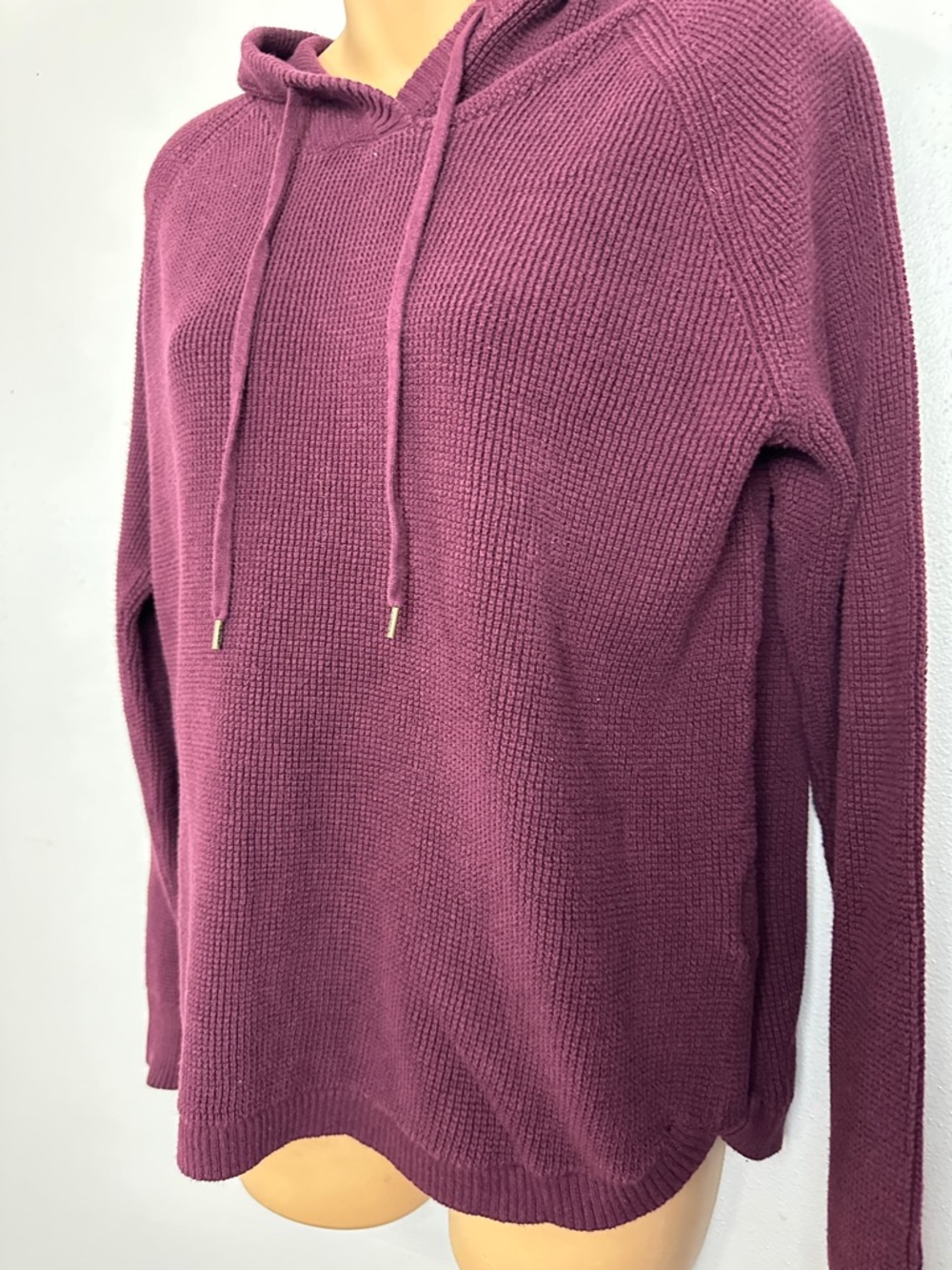 Lauren Ralph Lauren 100% Cotton Plum waffle Knit Hooded Sweater - Picture 3 of 13